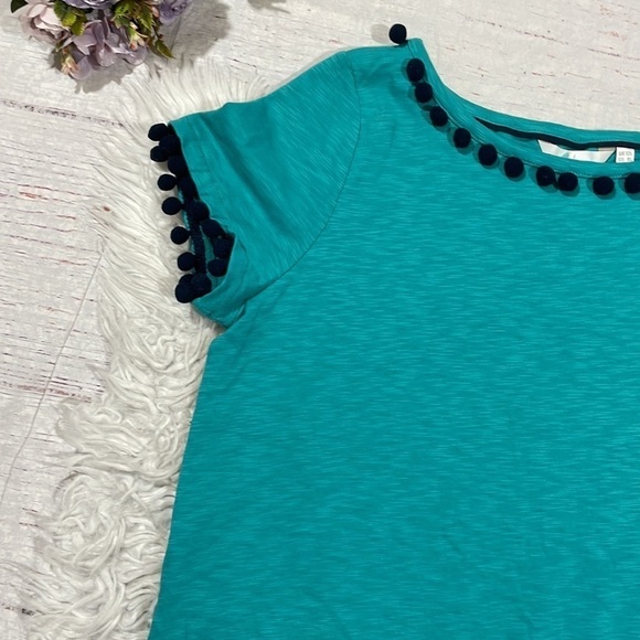 Boden Bridget Turquoise Teal Pom Pom Jersey Mini Dress Long Fit - Picture 8 of 12